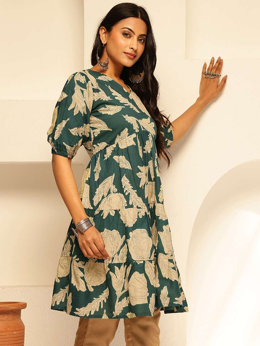 womne printed puff sleeves tiered kurti - 21910111 - Standard Image - 3