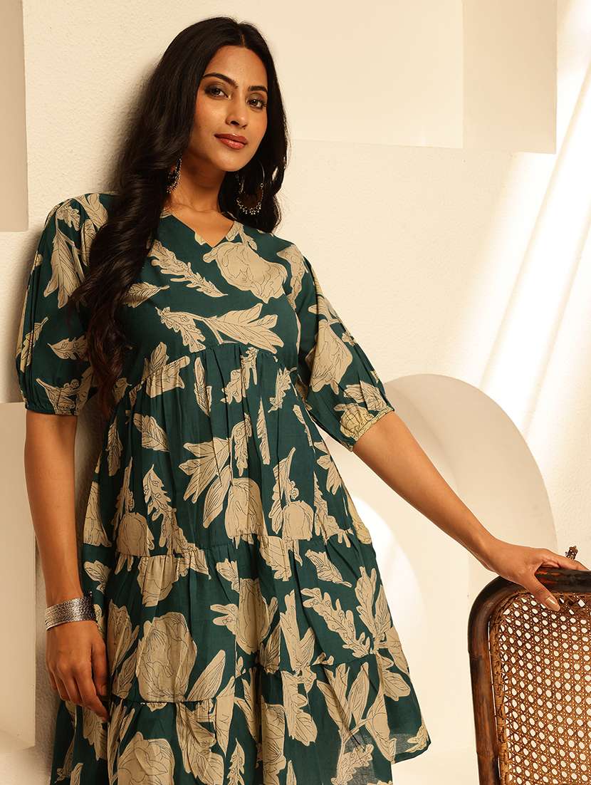 womne printed puff sleeves tiered kurti - 21910111 - Standard Image - 5
