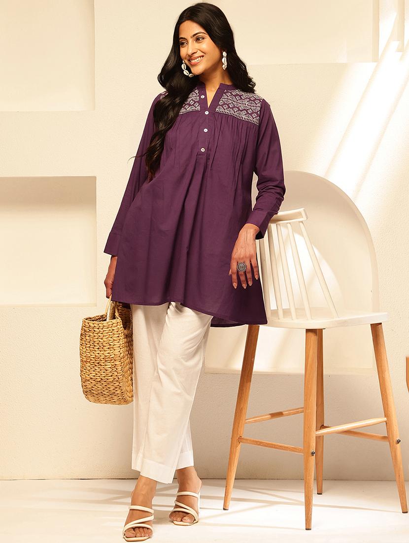 women embroidered long sleeves a-line kurti - 21910113 - Standard Image - 5