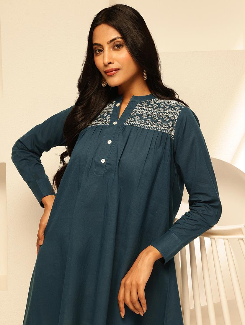 women embroidered long sleeves a-line kurti - 21910114 - Standard Image - 5