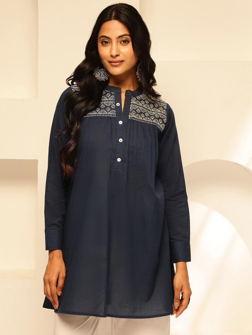 women embroidered long sleeves a-line kurti
