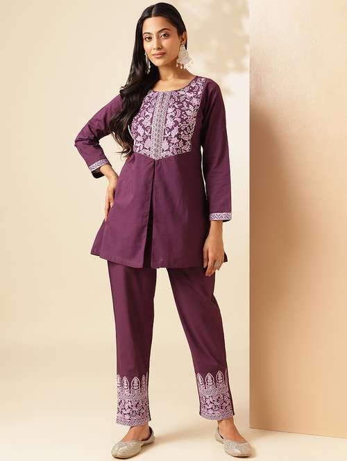 women three quarter sleeve ethnic co-ord set