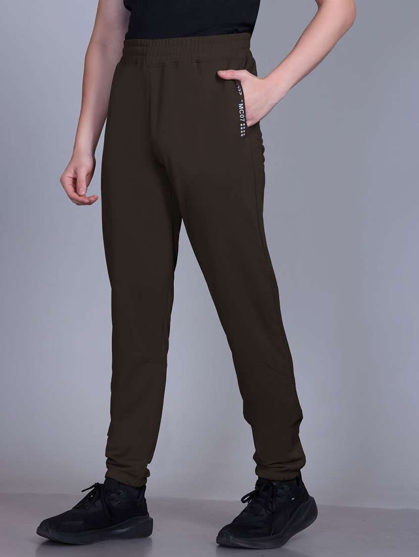 men solid mid rise full length track pant