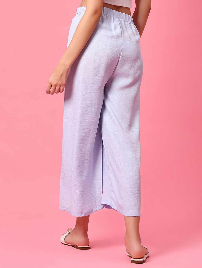 women solid mid rise flaerd palazzo - 21910198 - Standard Image - 3