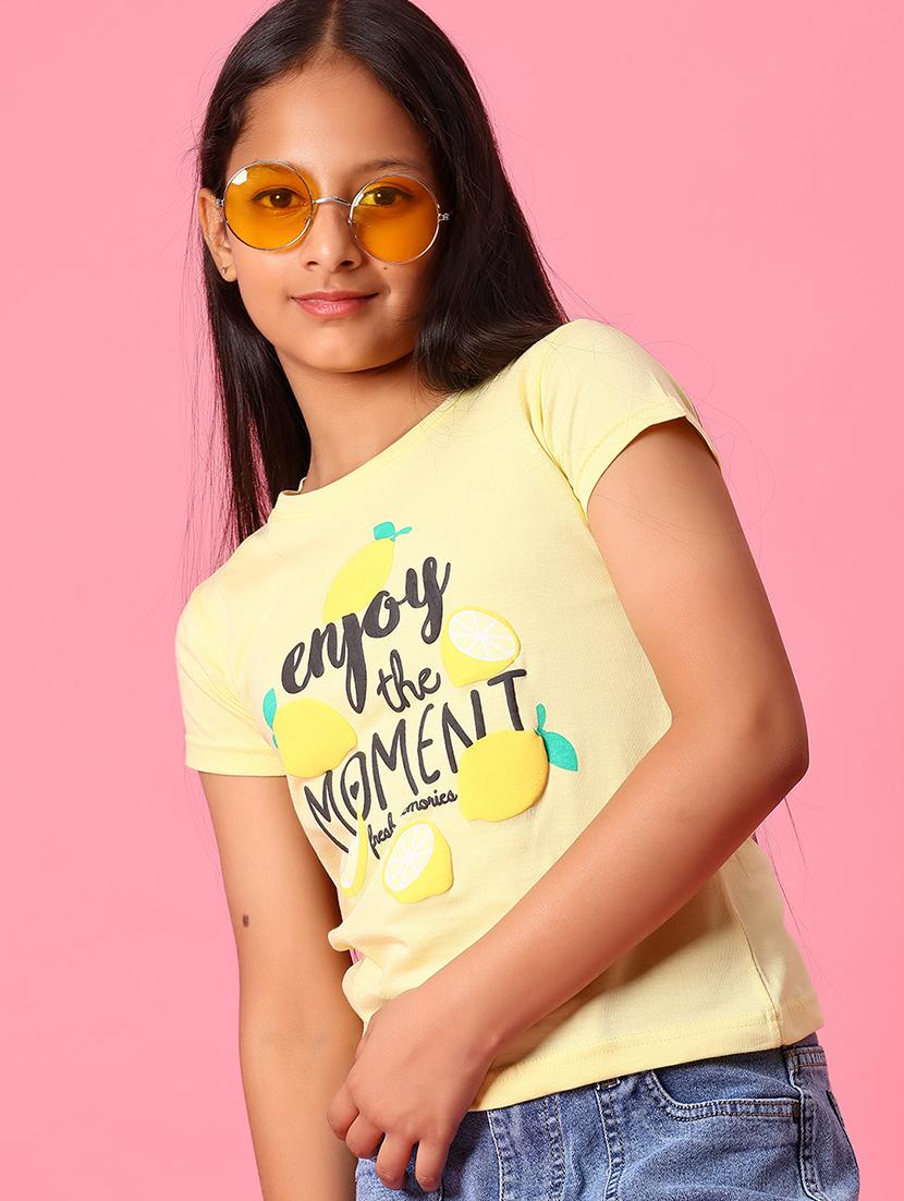 girls typographic printed round neck tees - 21910227 - Zoom Image - 0