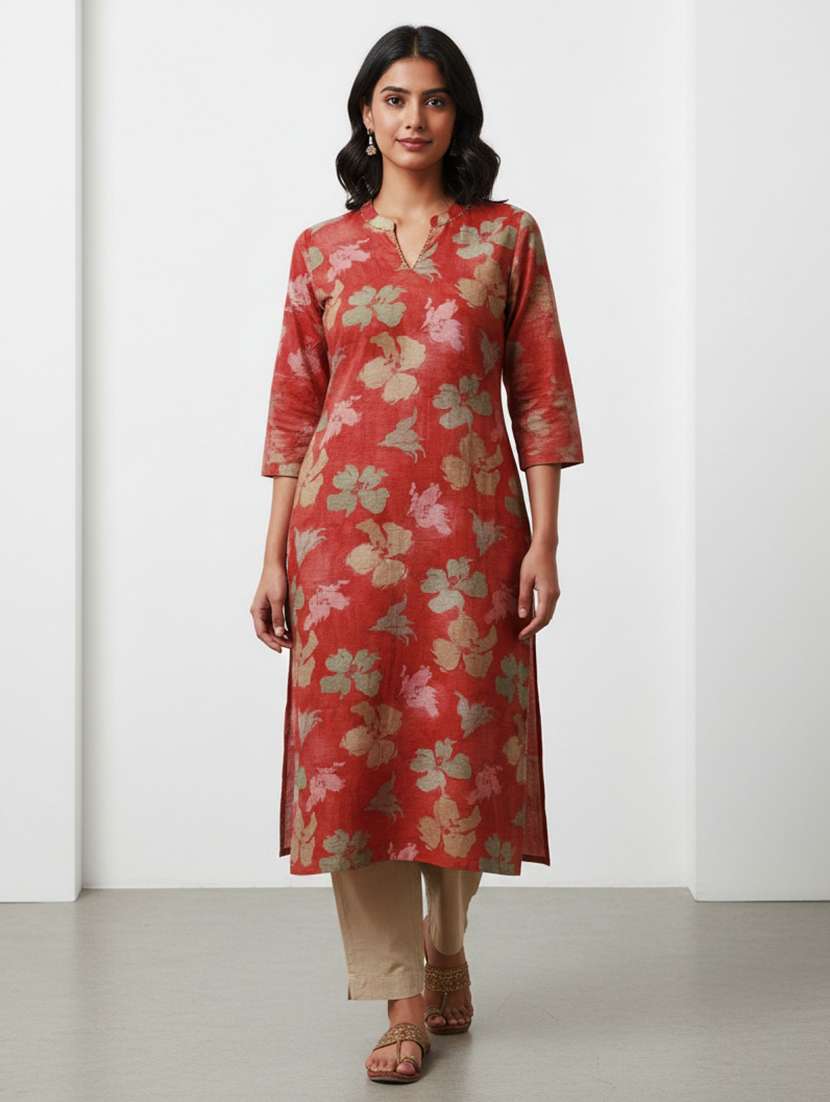 women floral mandarin collar straight kurta