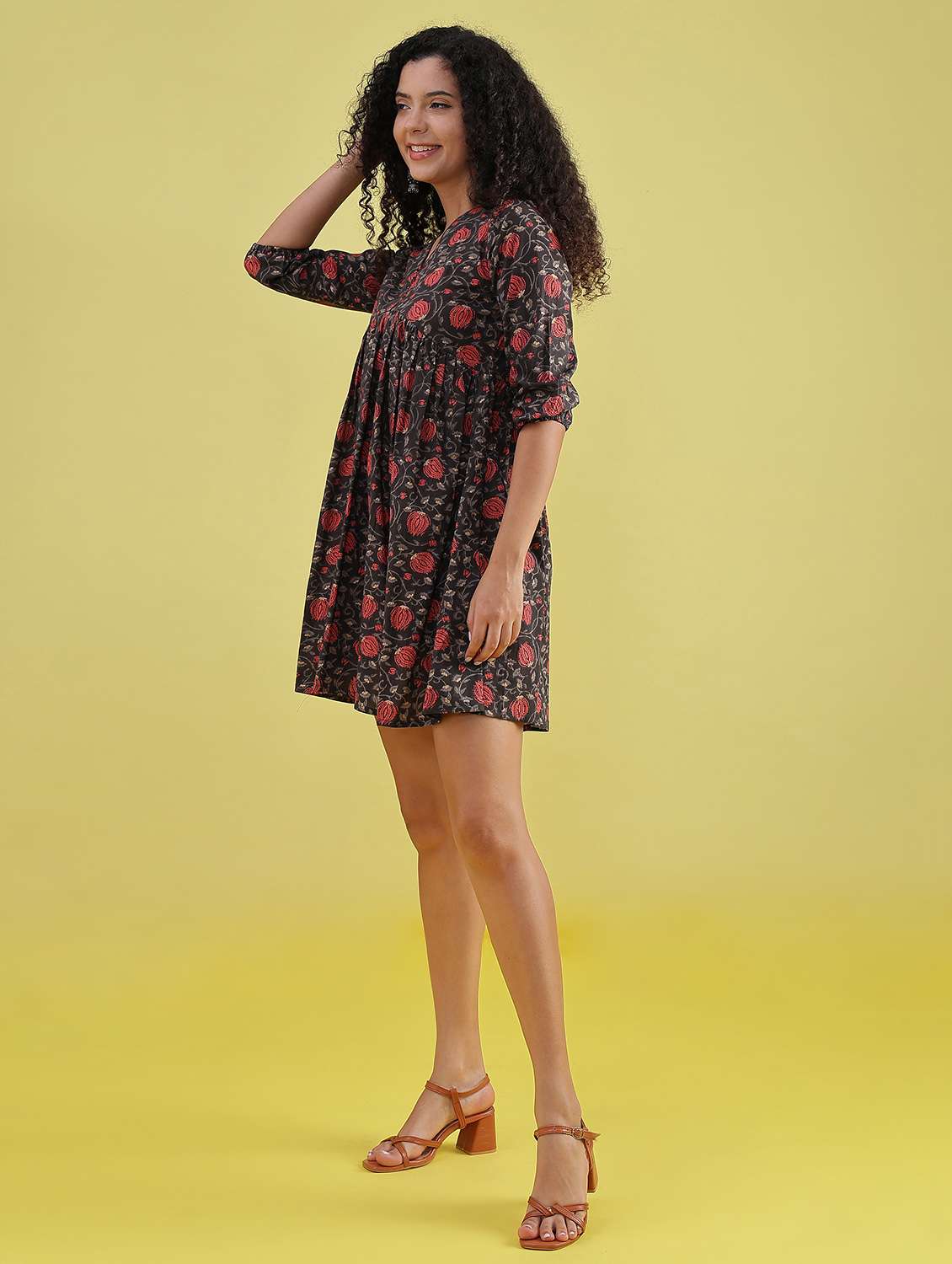 women floral puff sleeve flared ethnic dress - 21910291 -  Standard Image - 5