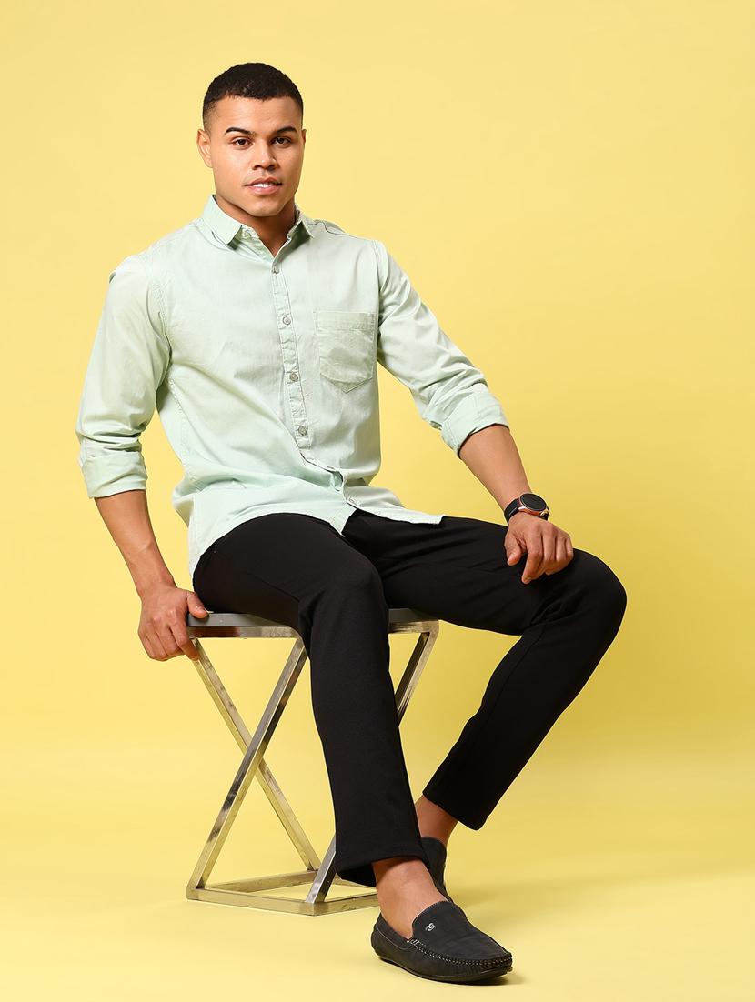men solid md rise flat front casual chinos - 21910300 - Standard Image - 5