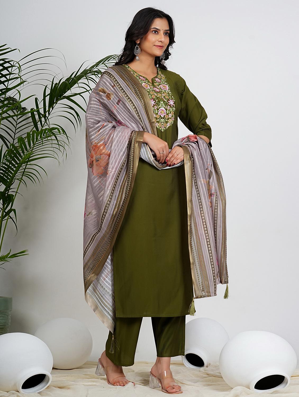 women three quarter sleeve kurta pant with dupatta set - 21910371 - Standard Image - 3