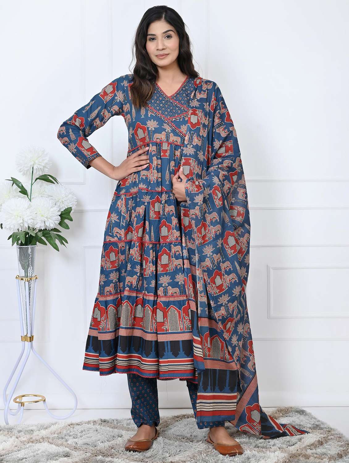 women long sleeve anarkali kurta pant with dupatta set - 21910376 -  Zoom Image - 0