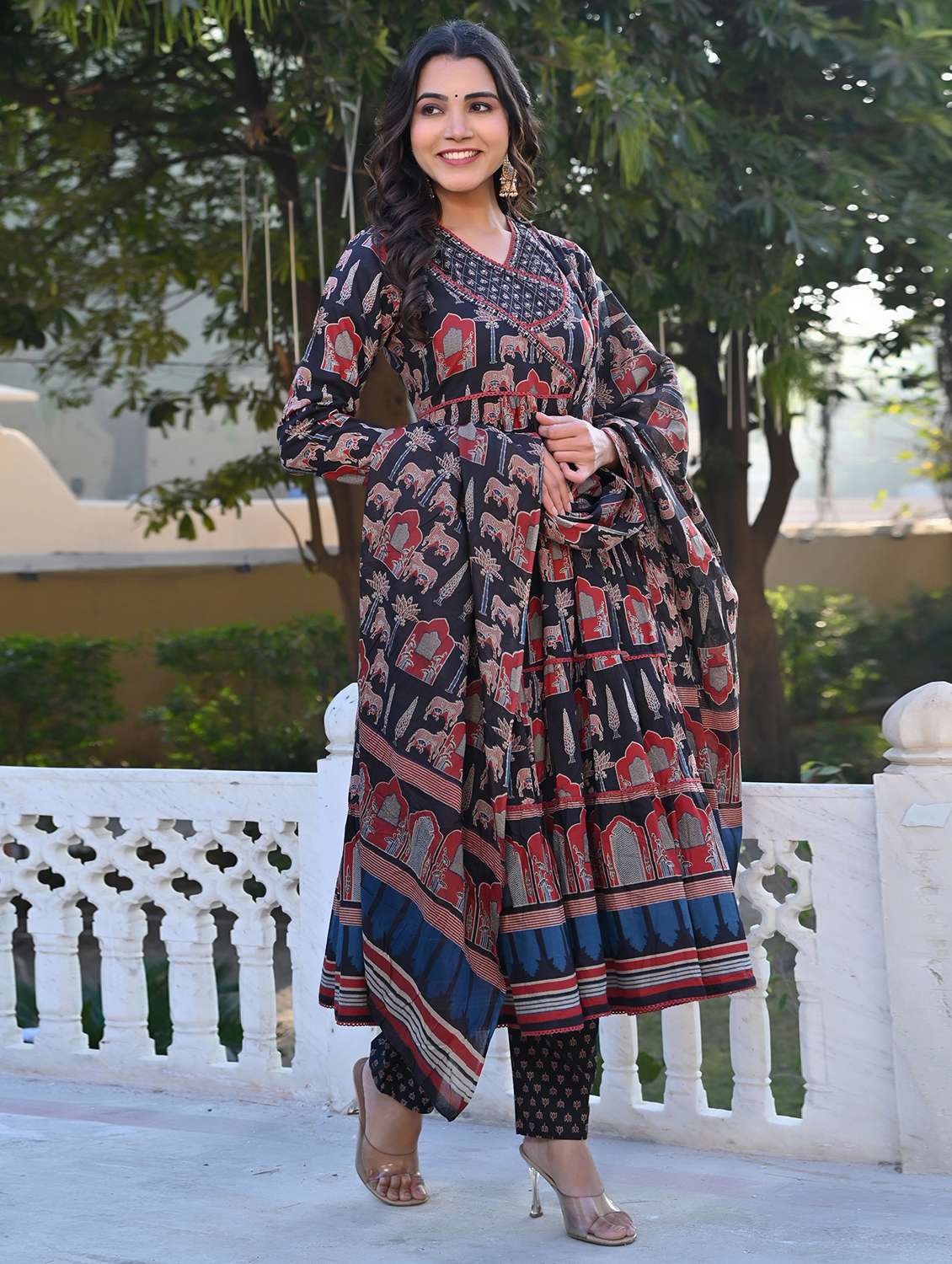 women long sleeve anarkali kurta pant with dupatta set - 21910378 -  Standard Image - 3