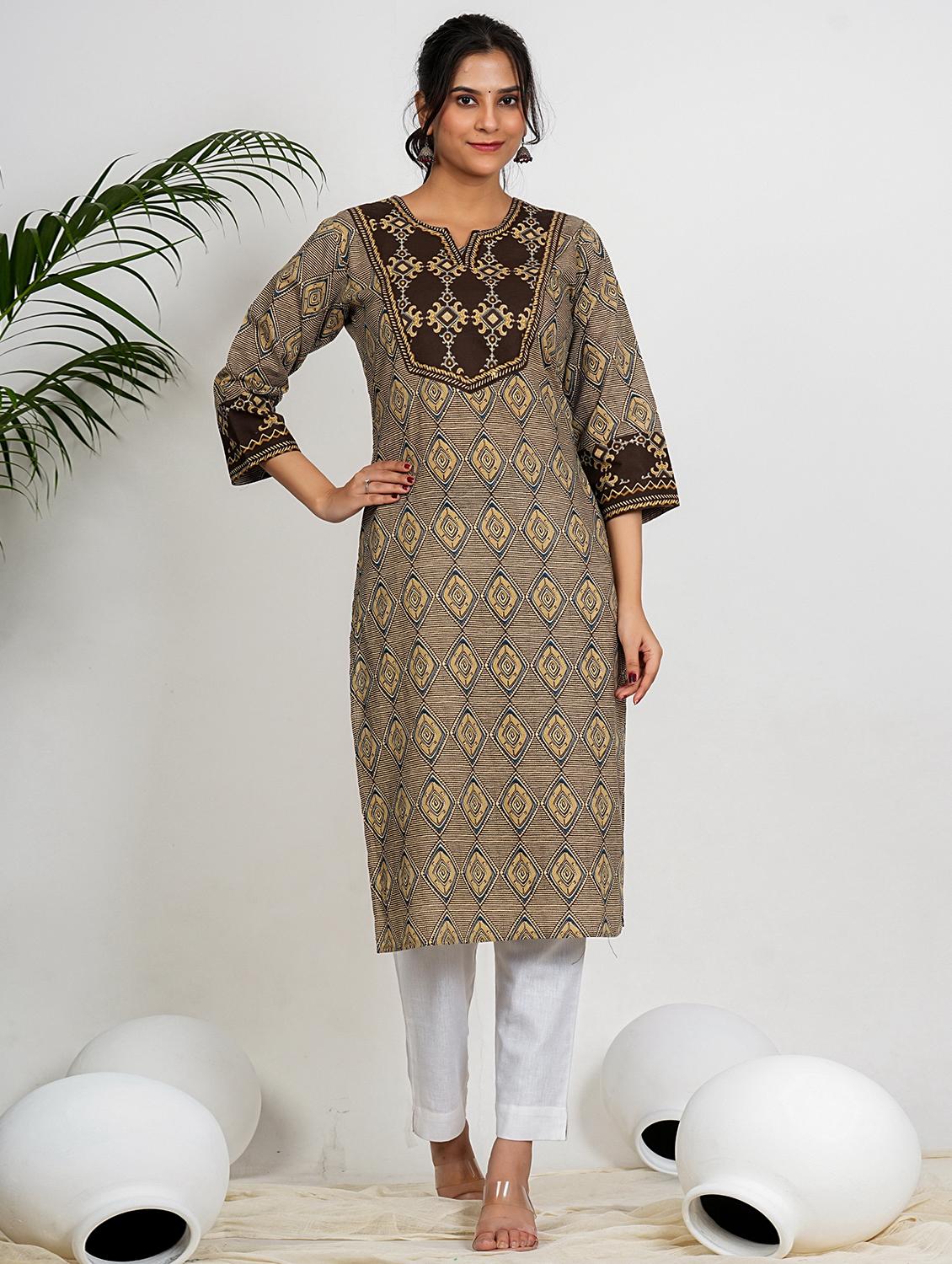 women printed three quarter sleeve straight kurta - 21910385 - Zoom Image - 0