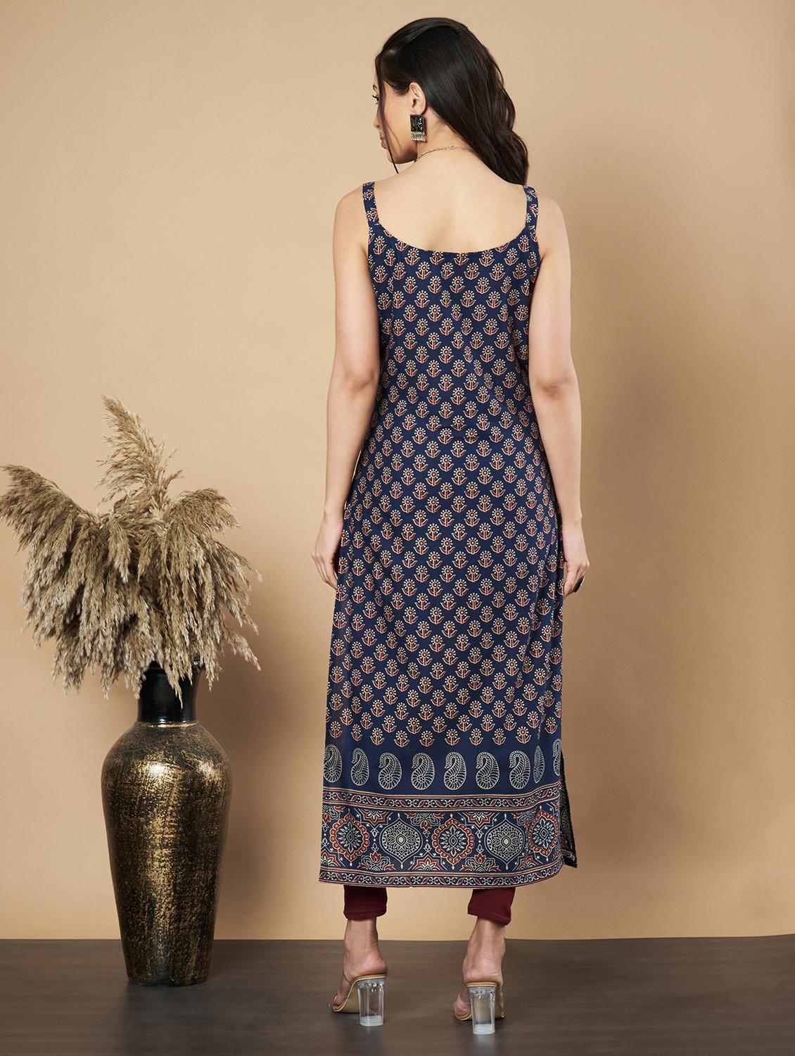 women floral printed sleeveless straight kurta - 21910391 - Standard Image - 3