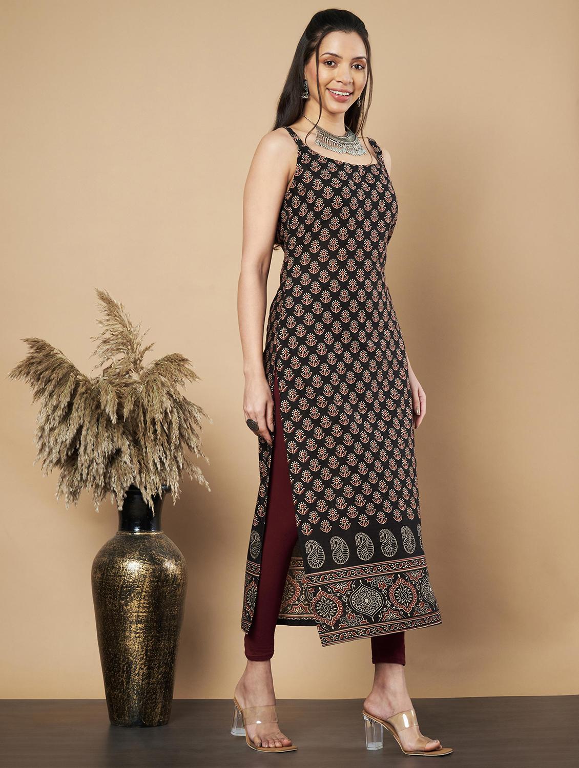 women floral printed sleeveless straight kurta - 21910393 - Standard Image - 3