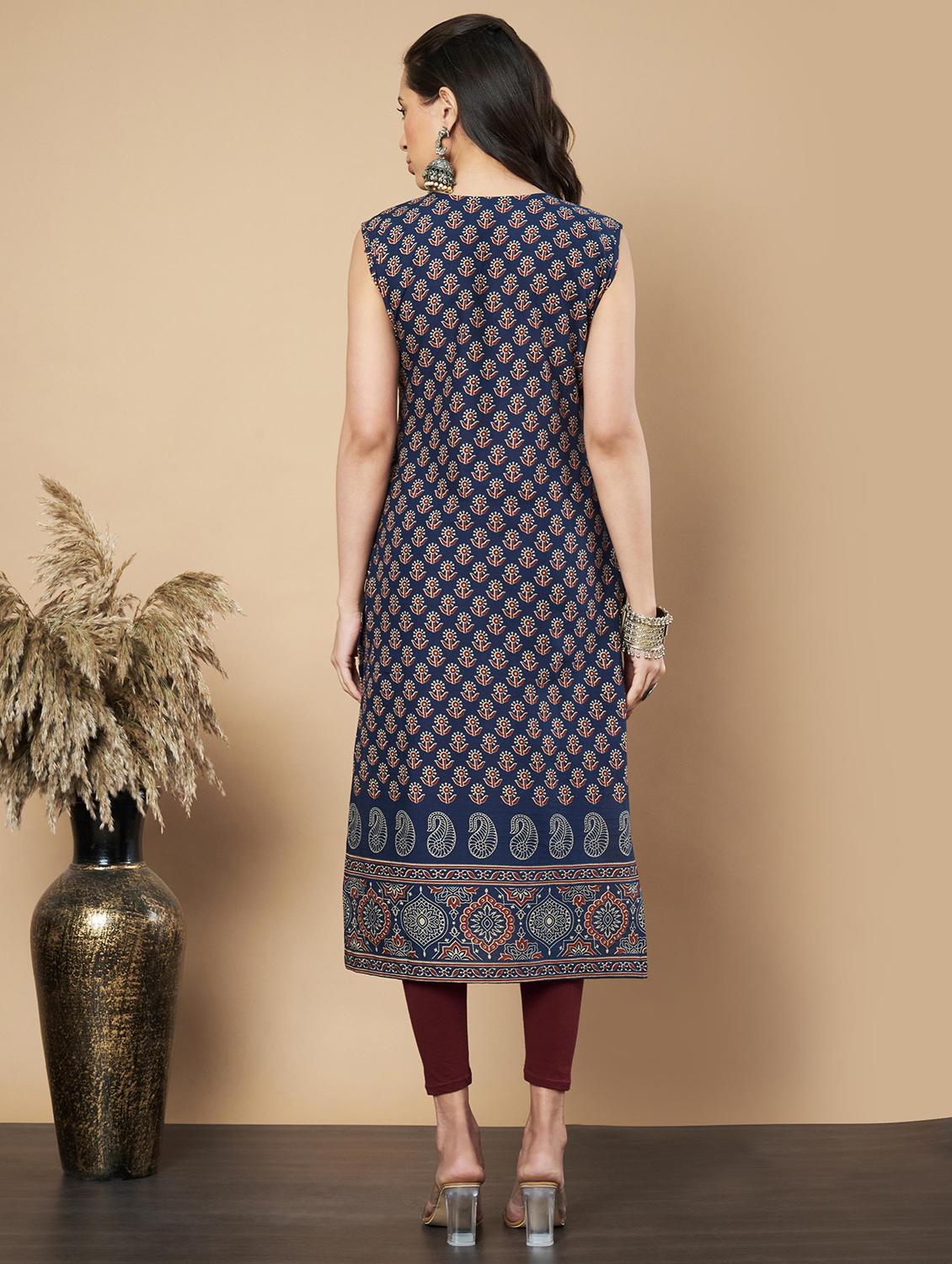 women floral printed sleeveless straight kurta - 21910396 - Standard Image - 3