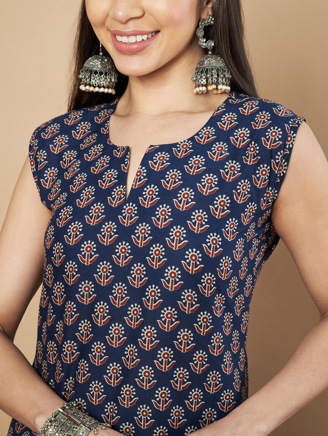 women floral printed sleeveless straight kurta - 21910396 - Standard Image - 5