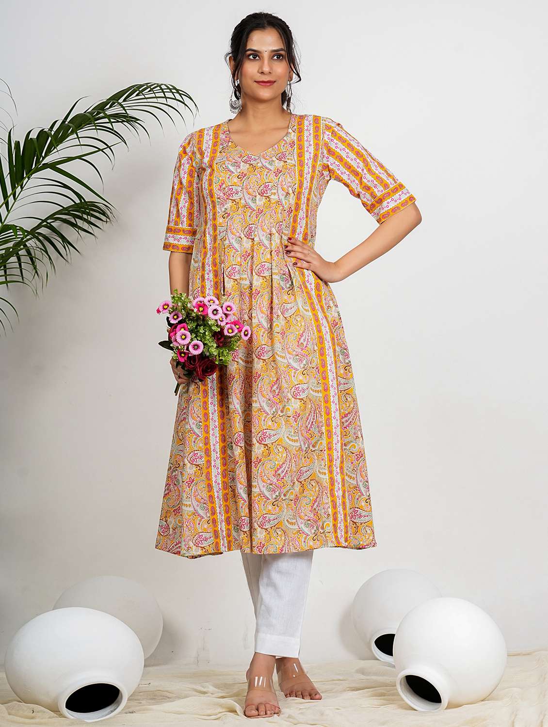 women paisley printed elbow sleeve a-line kurta - 21910400 - Zoom Image - 0