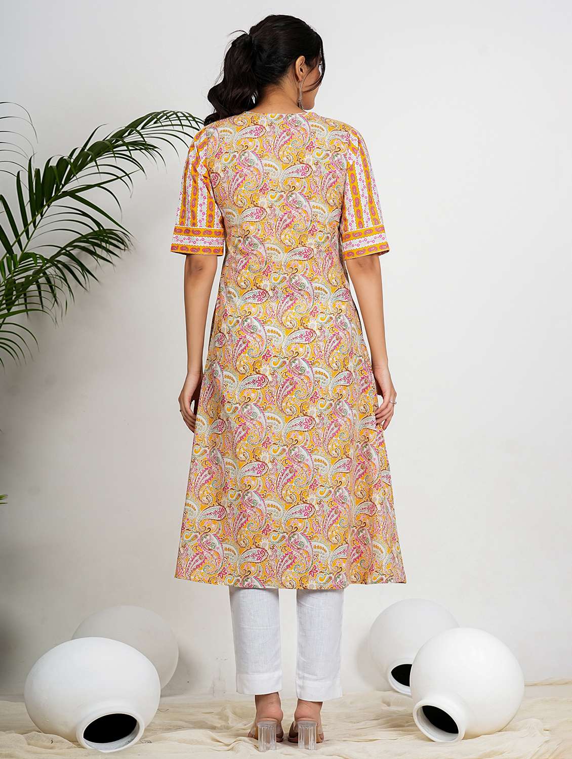 women paisley printed elbow sleeve a-line kurta - 21910400 - Standard Image - 3