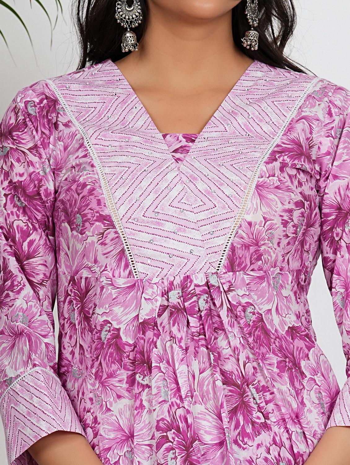 women floral three quarter sleeve kurta palazzo set - 21910413 - Standard Image - 5