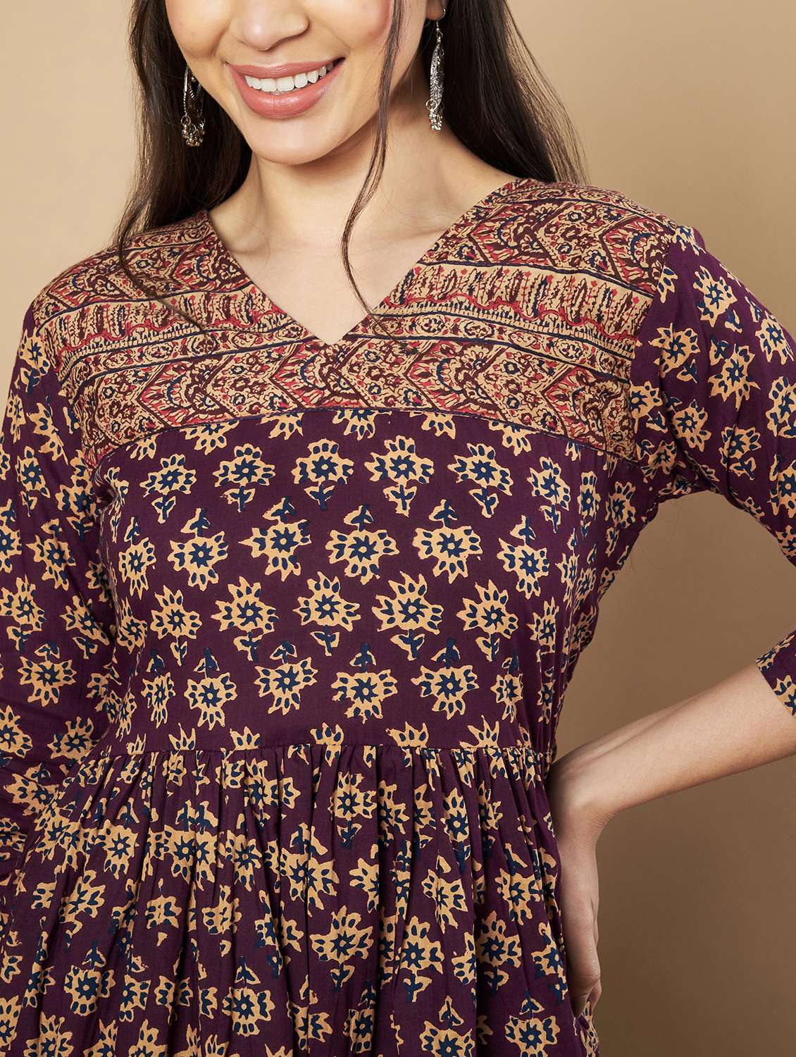 women printed three quarter sleeves kurti - 21910423 -  Standard Image - 5