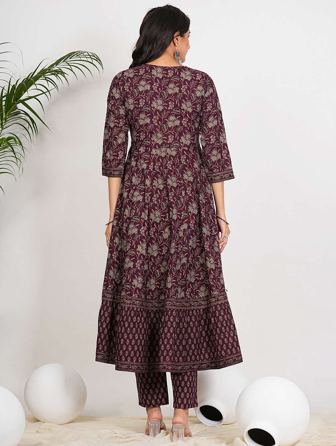 women three quarter sleeve anarkali kurta pant with dupatta set - 21910432 -  Standard Image - 3