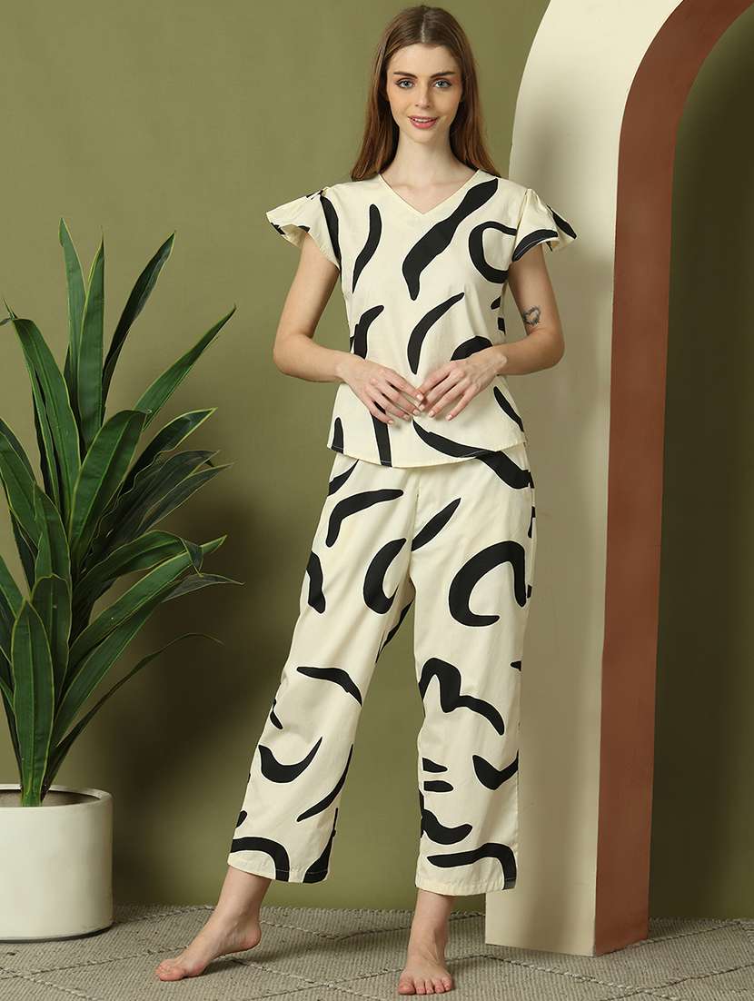 women printed nightwear pyjama set