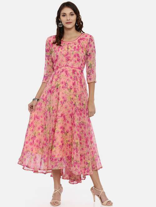 women floral printed round neck fit & flare dress - 21910515 -  Standard Image - 0