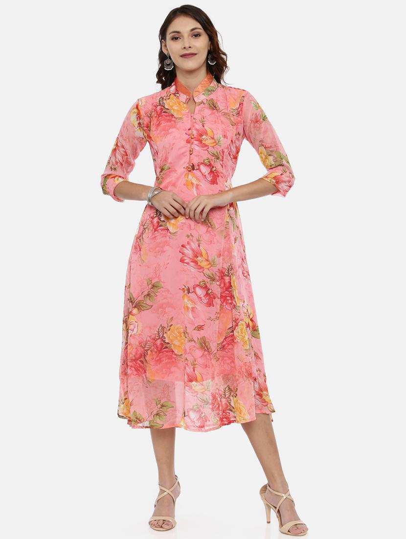 women floral printed mandarin neck a-line dress - 21910516 -  Zoom Image - 0