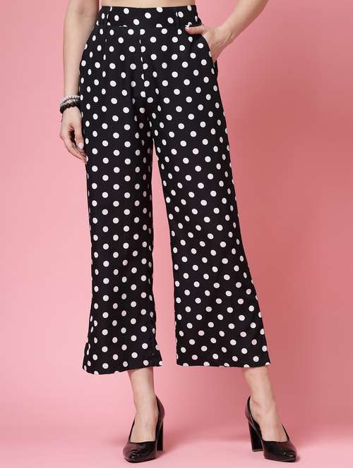 women polka doted high rise straight palazzo