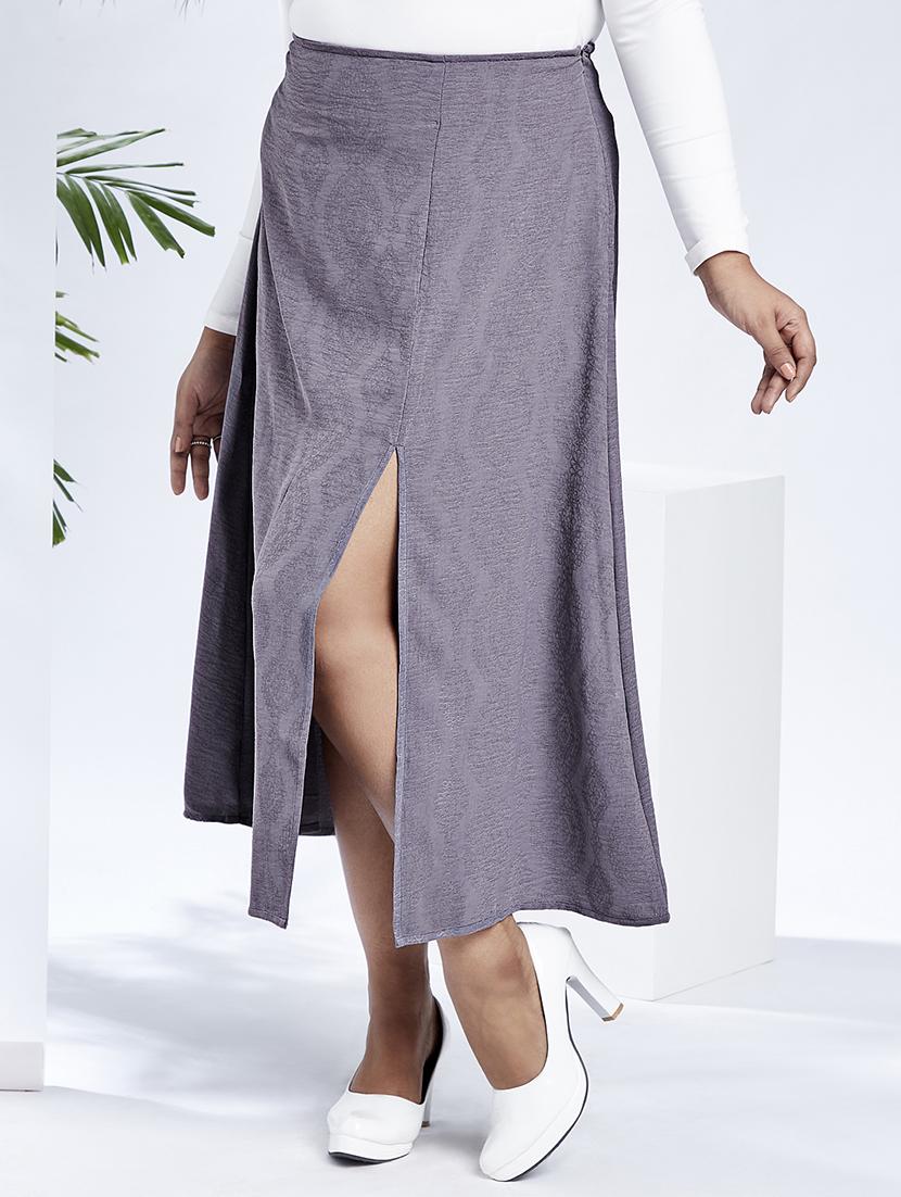 globus gloplus women grey mid-rise self design bohemian front slit plus size a-line midi skirt - 21910558 -  Zoom Image - 0