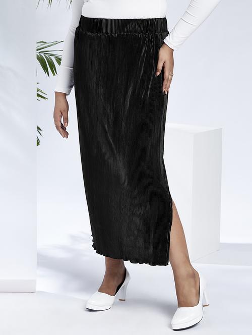 globus gloplus women black mid-rise accodian pleats side slits plus size straight maxi skirt - 21910560 - Standard Image - 0