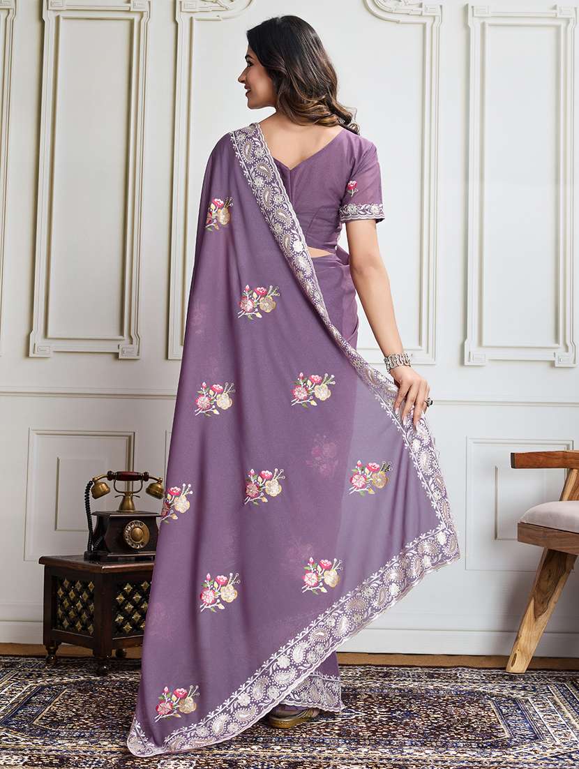 women lavender embroidered saree with blouse - 21910581 -  Standard Image - 3