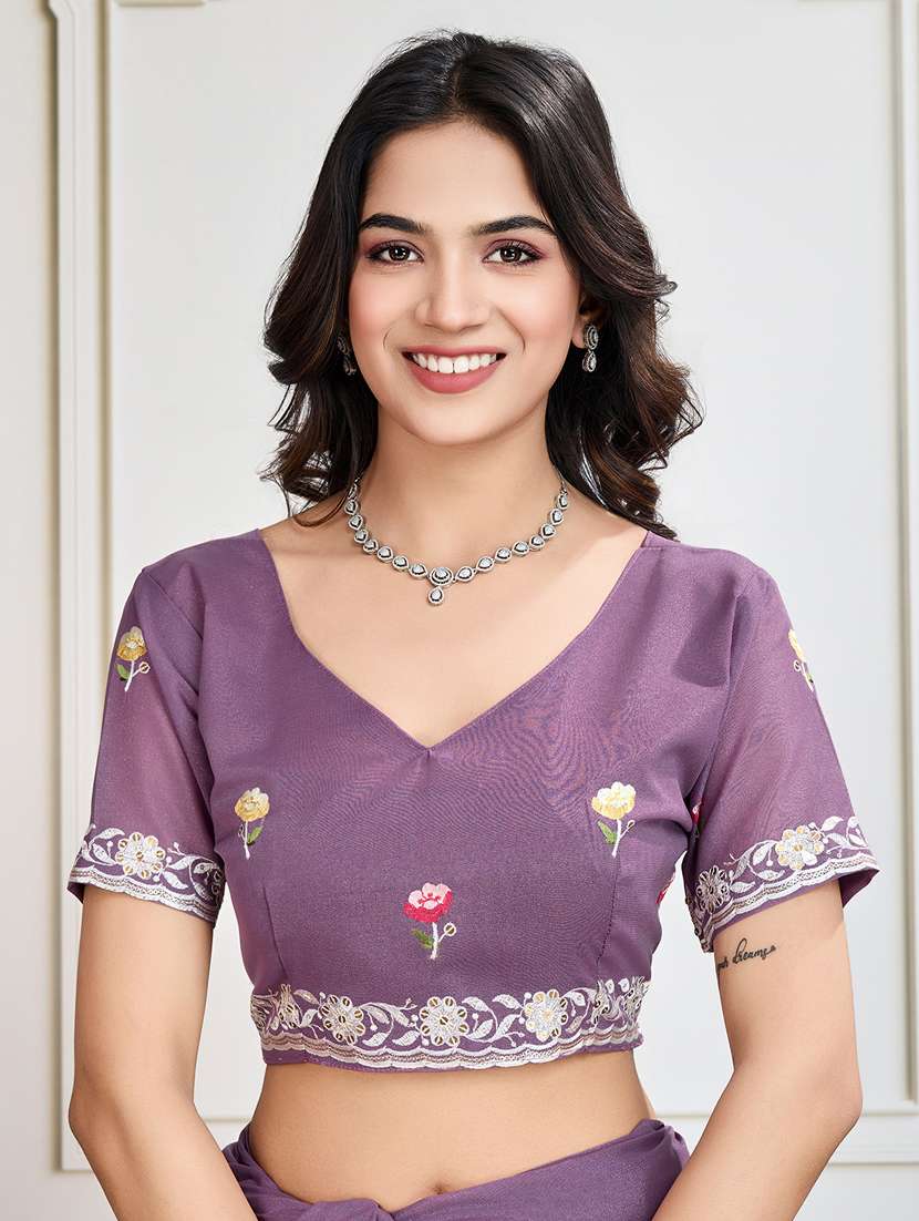 women lavender embroidered saree with blouse - 21910581 -  Standard Image - 5