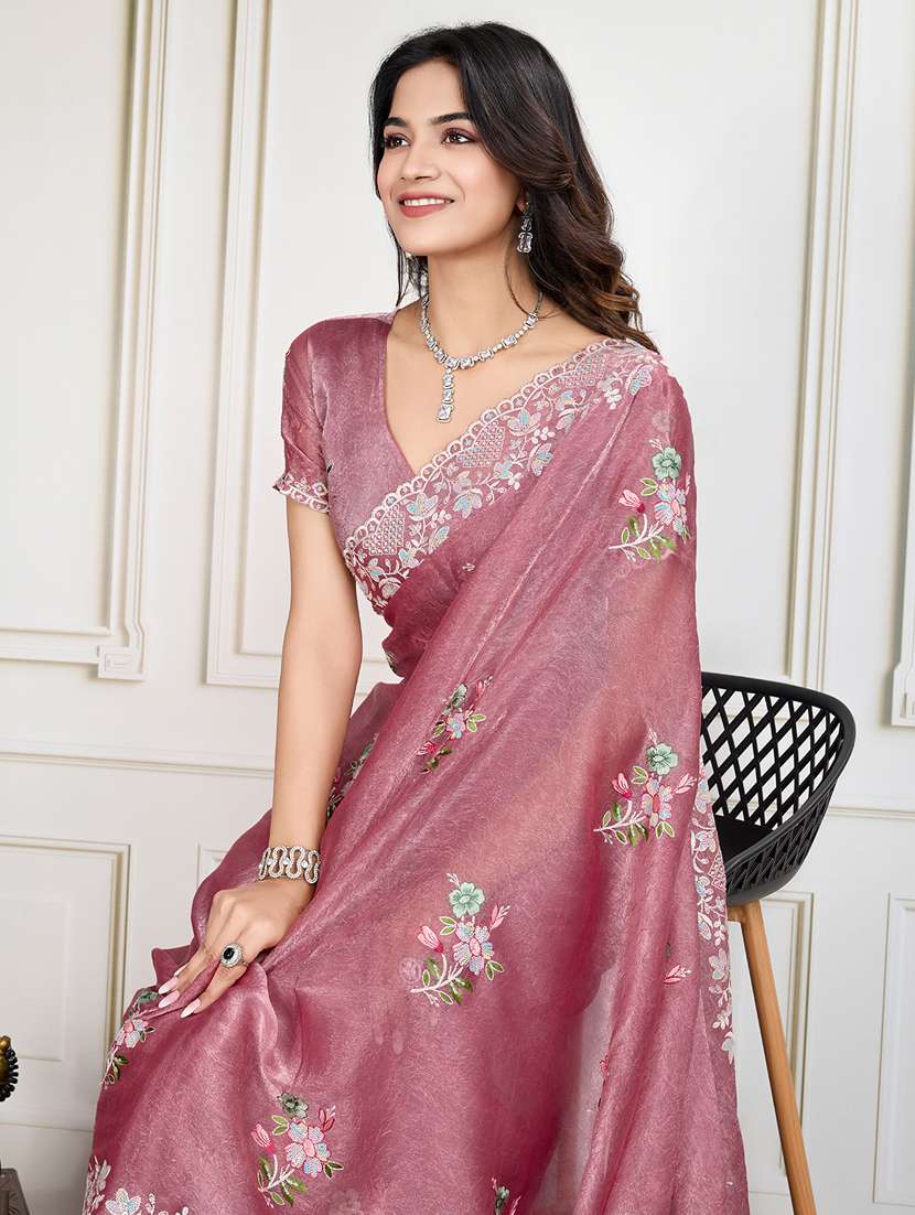women rosewater embroidered saree with blouse - 21910586 -  Standard Image - 3