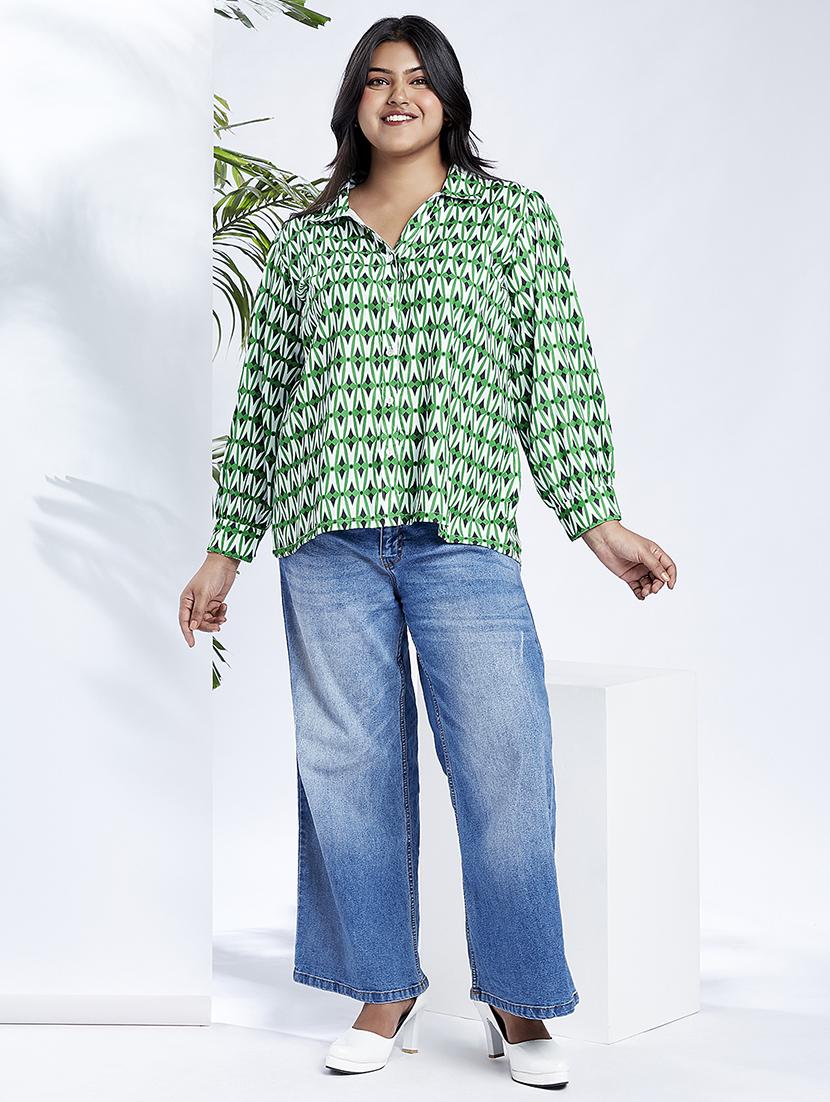 women plus size printed collared shirt - 21910595 - Standard Image - 3
