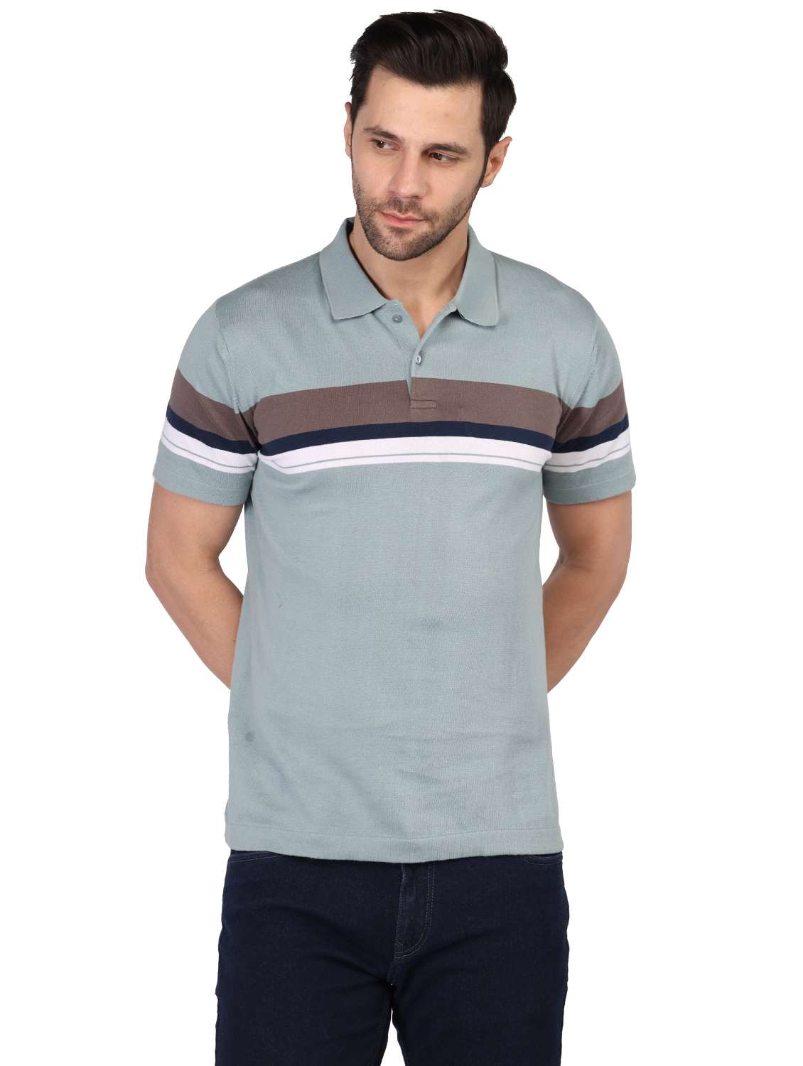 men striped short sleeves regular fit polo t-shirt