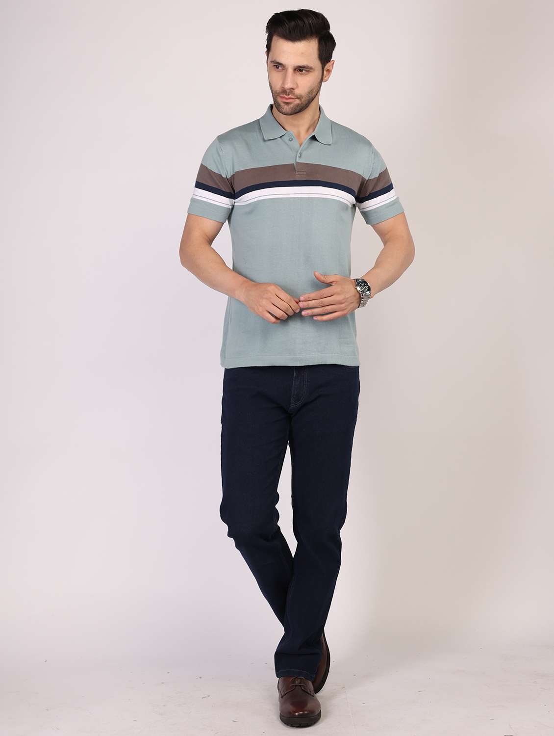 men striped short sleeves regular fit polo t-shirt - 21910639 -  Standard Image - 5