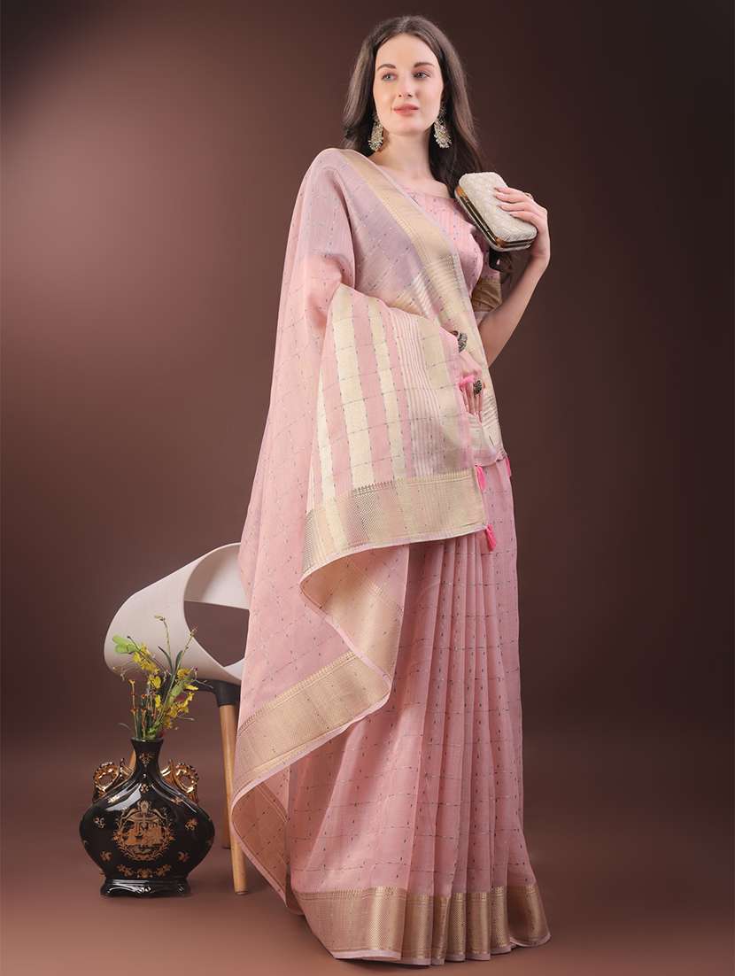 women solid with bordered saree with blouse - 21911505 -  Standard Image - 3