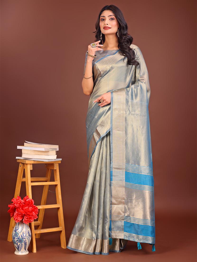 women solid with bordered saree with blouse - 21911514 -  Zoom Image - 0