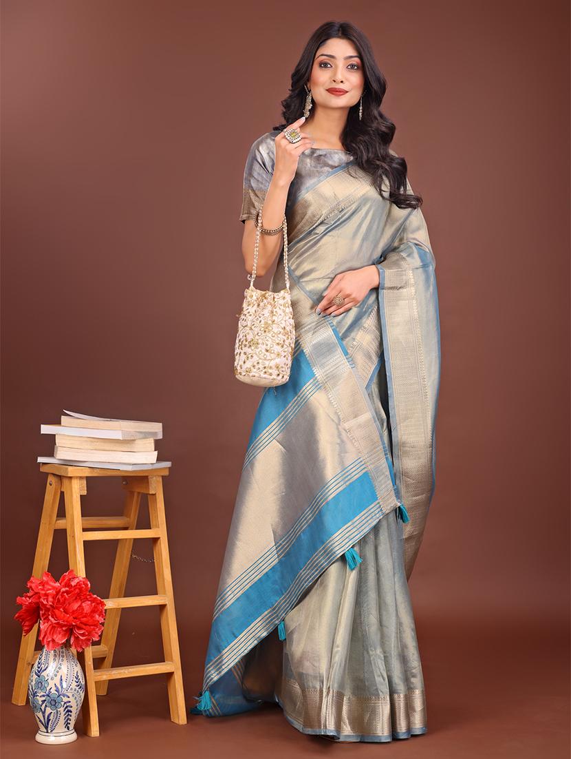 women solid with bordered saree with blouse - 21911514 - Standard Image - 3