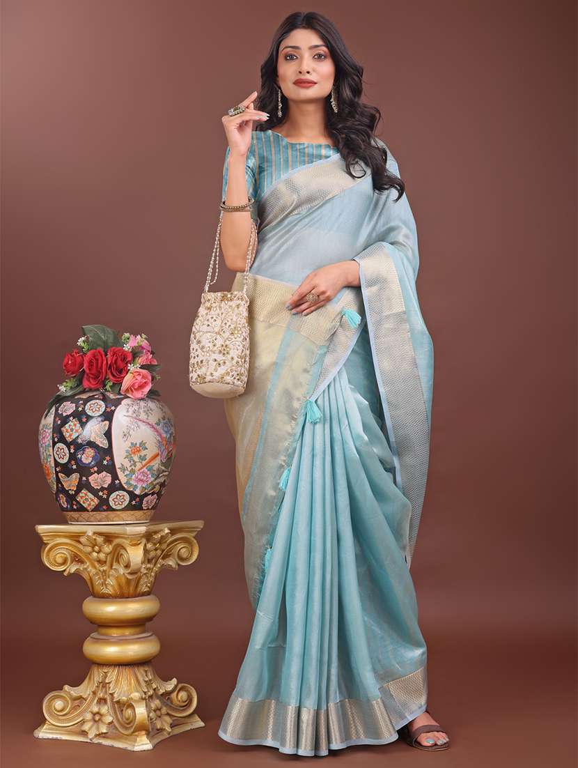 women solid with bordered saree with blouse - 21911520 -  Standard Image - 3