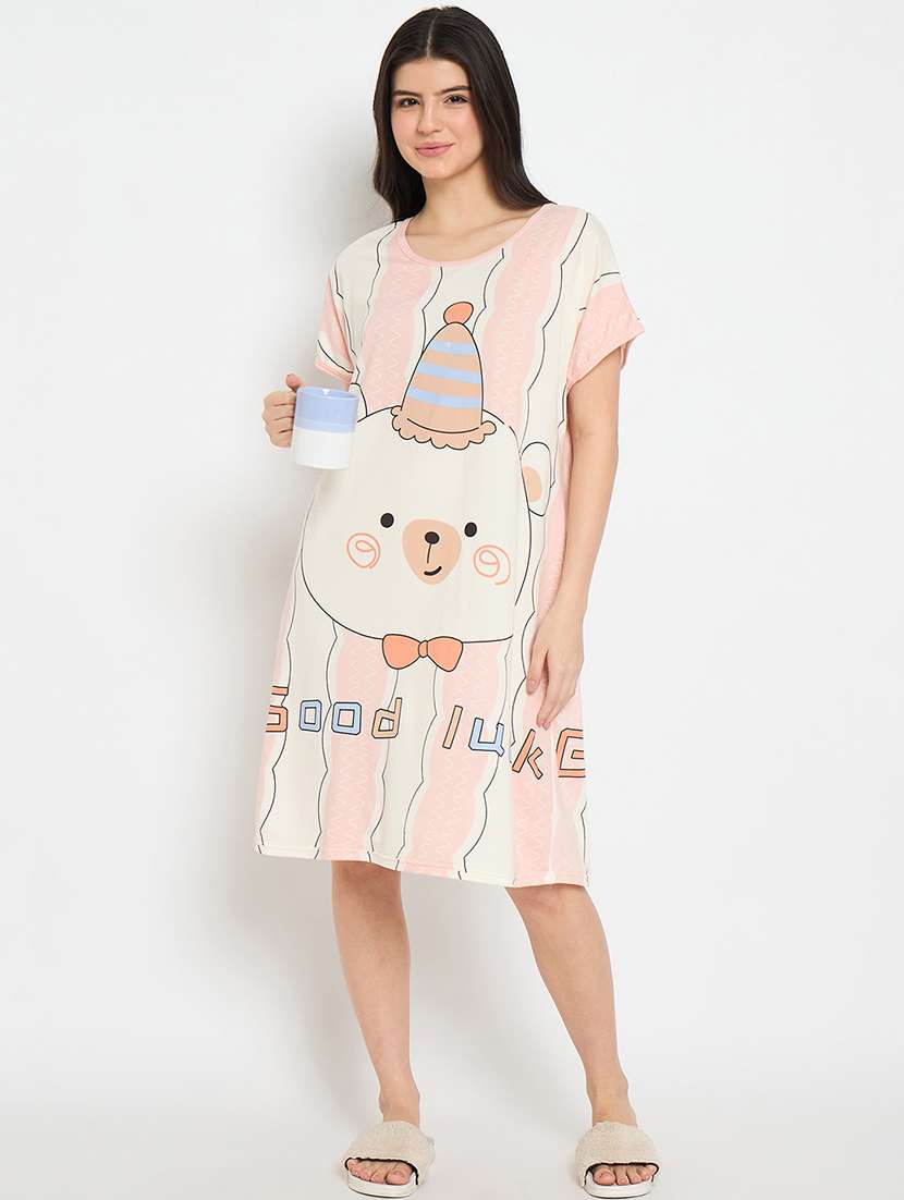 women printed short sleeves sleepshirt