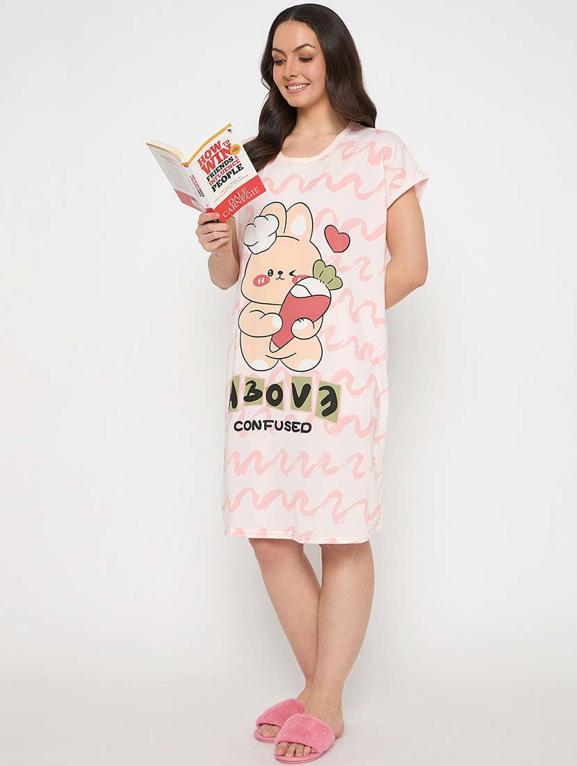 women printed short sleeves sleepshirt