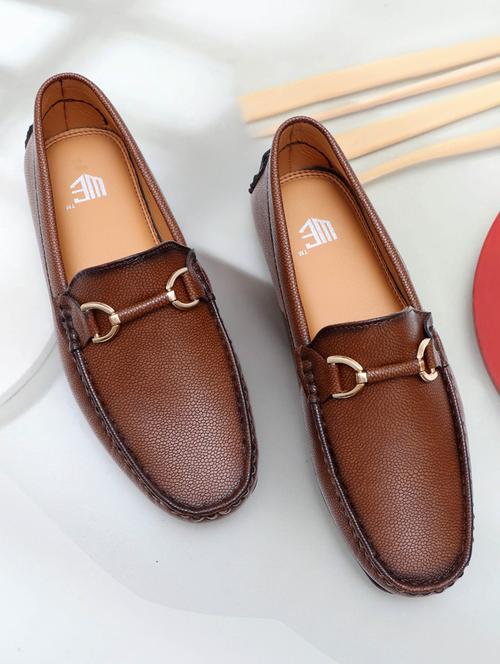 men brown solid slip on horsebit loafer - 21911731 - Standard Image - 0
