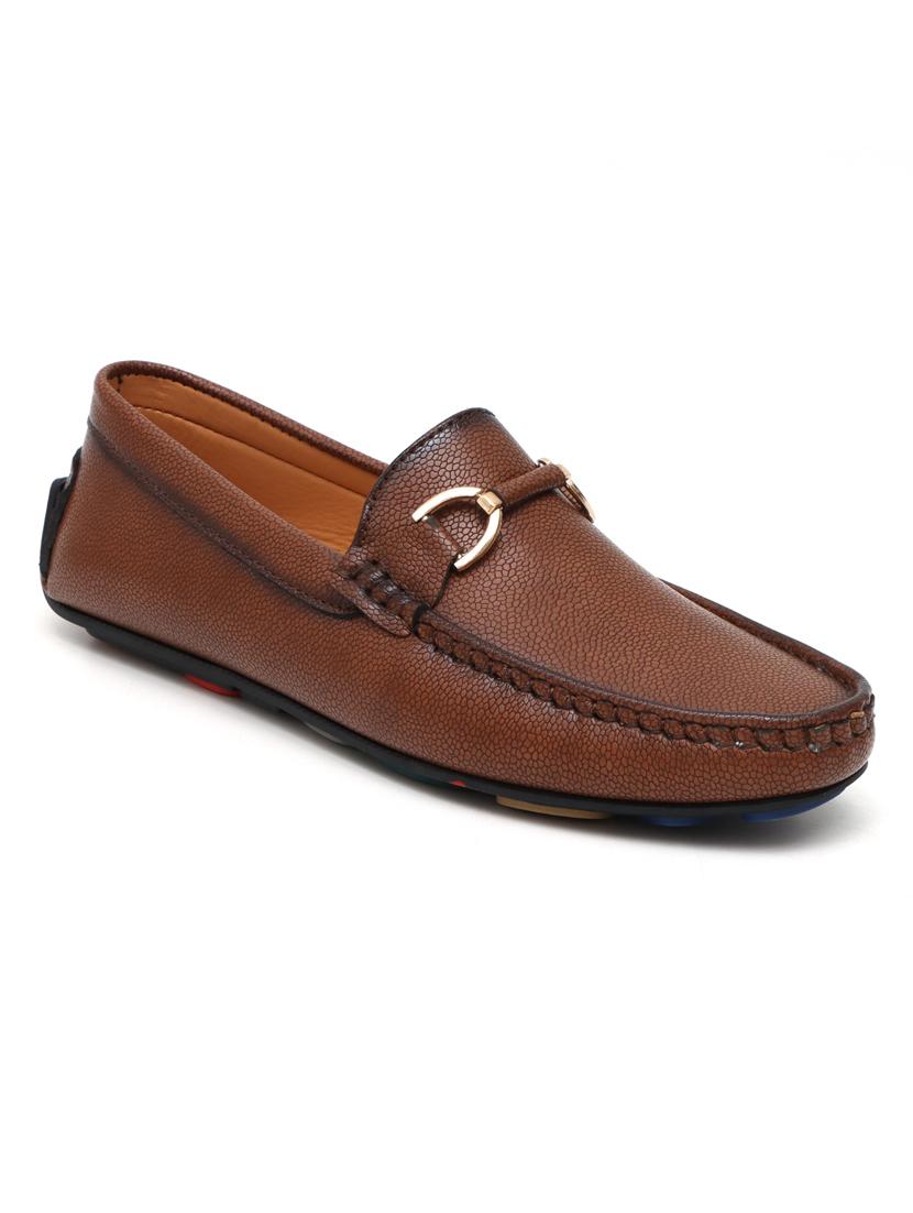 men brown solid slip on horsebit loafer - 21911731 - Standard Image - 3