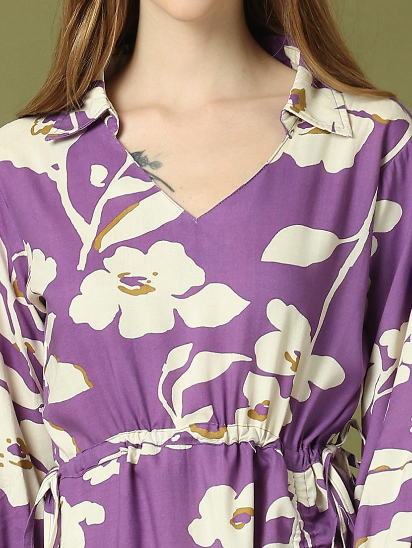 women floral printed collared ruched dress - 21911752 - Standard Image - 5