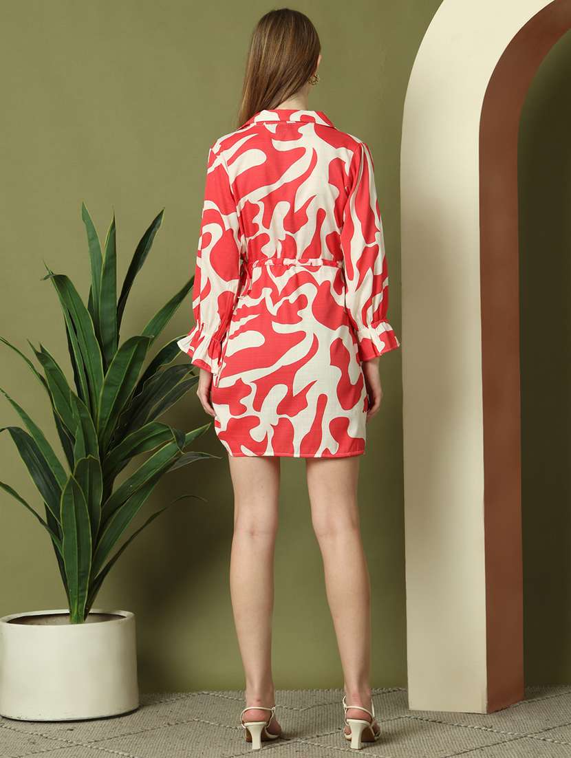 Women Printed Collared Ruched Dress - 21911753 -  Standard Image - 3