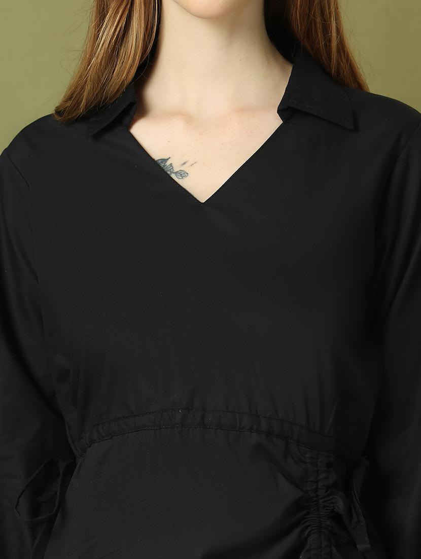 women solid collared ruched dress - 21911754 - Standard Image - 5