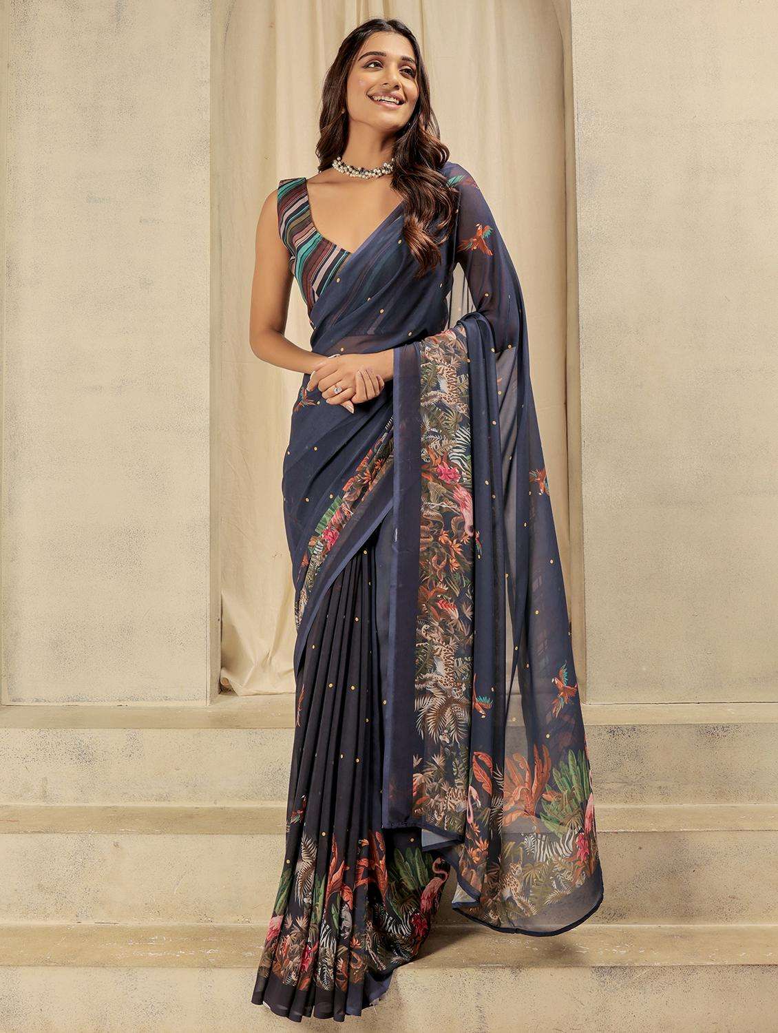 women printed casual wear saree with blouse