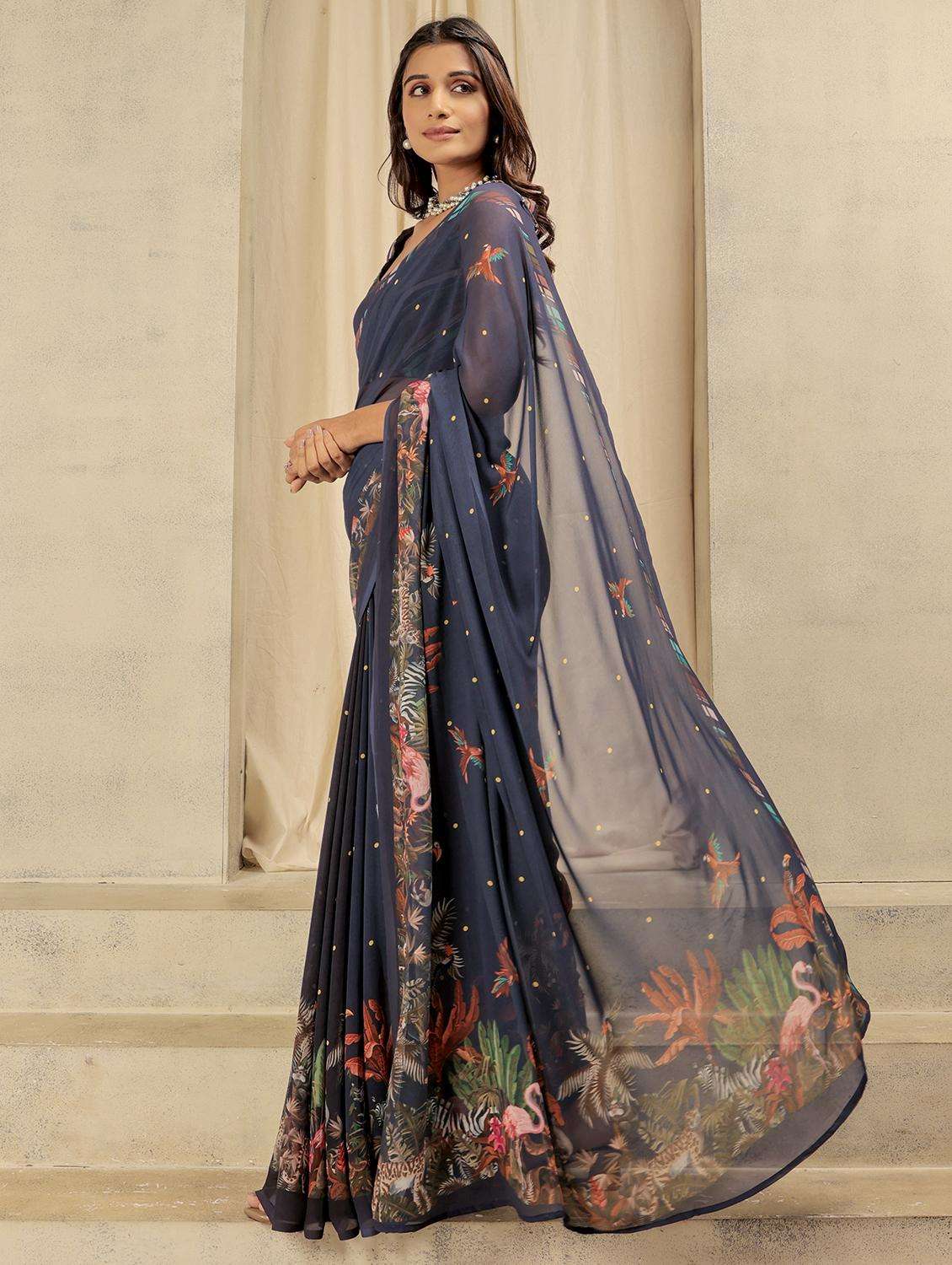 women printed casual wear saree with blouse - 21911830 -  Standard Image - 3